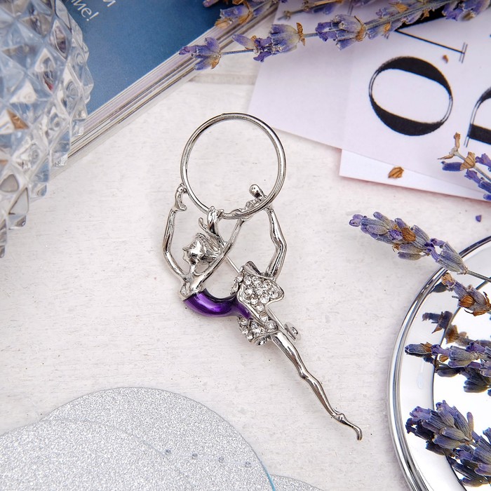 Брошь "Гимнастка" с хулахупом, цвет фиолетовый в серебре