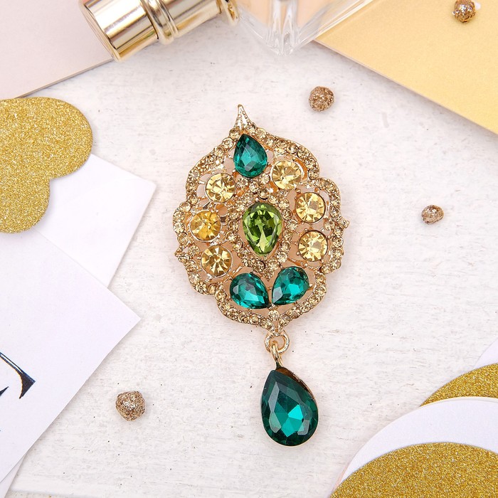 Брошь "Императрица" венеция, цвет коричнево-зеленый в золоте