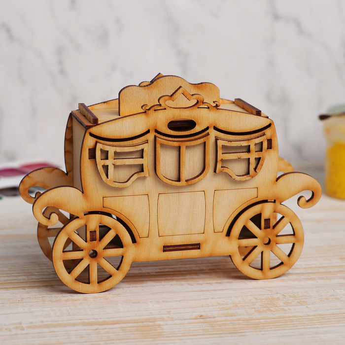 Копилка для декора "Карета" из фанеры 15,5х10х4,5 см (набор 15 деталей)
