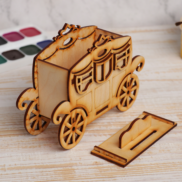 Копилка для декора "Карета" из фанеры 15,5х10х4,5 см (набор 15 деталей)