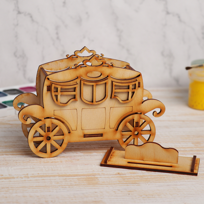 Копилка для декора "Карета" из фанеры 15,5х10х4,5 см (набор 15 деталей)