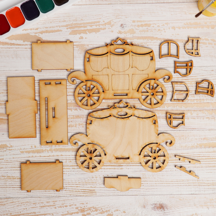 Копилка для декора "Карета" из фанеры 15,5х10х4,5 см (набор 15 деталей)
