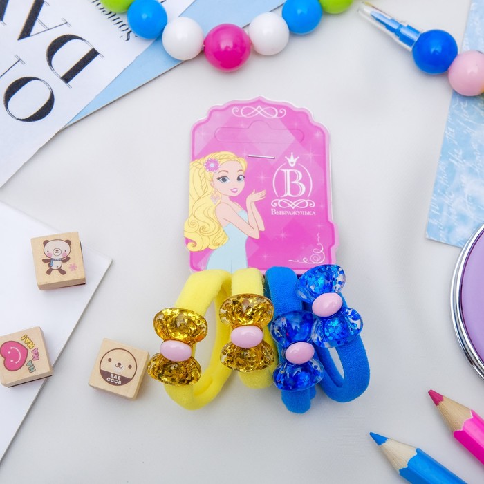 Резинка для волос "Волшебные цветы" (цена за штуку) бантик синий,желтый