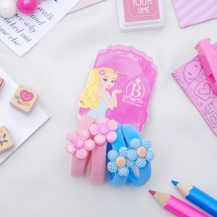 Резинка для волос "Нежность" (цена за штуку) ромашка голубой,розовый