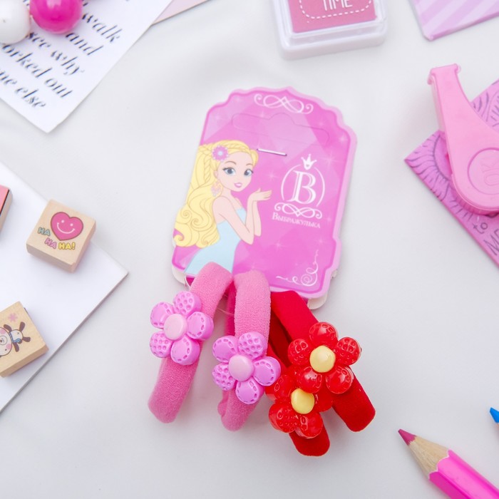 Резинка для волос "Нежность" (цена за штуку) ромашка красный,розовый