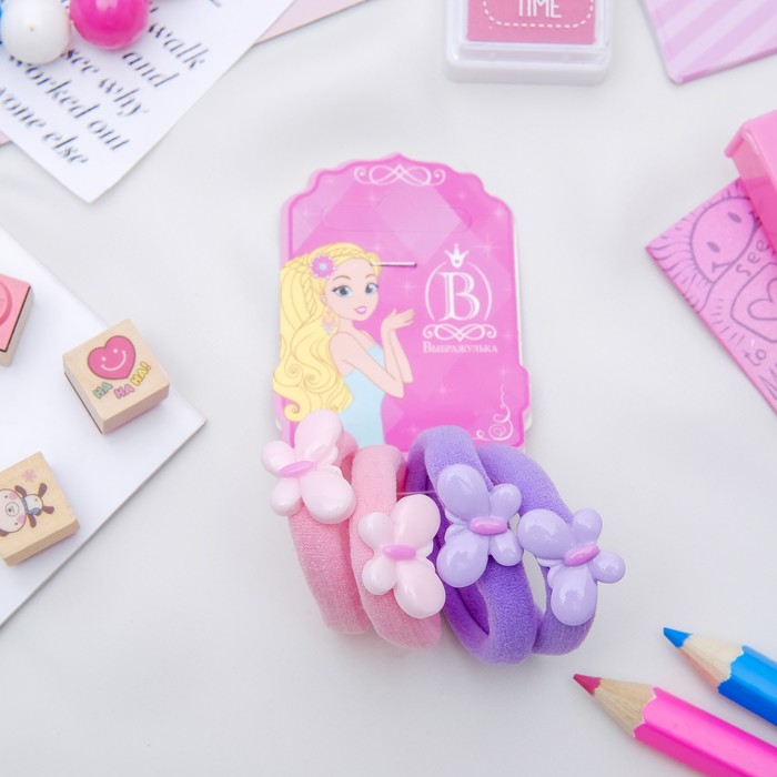 Резинка для волос "Бабочка глянец" (цена за штуку) розовый,сиреневый