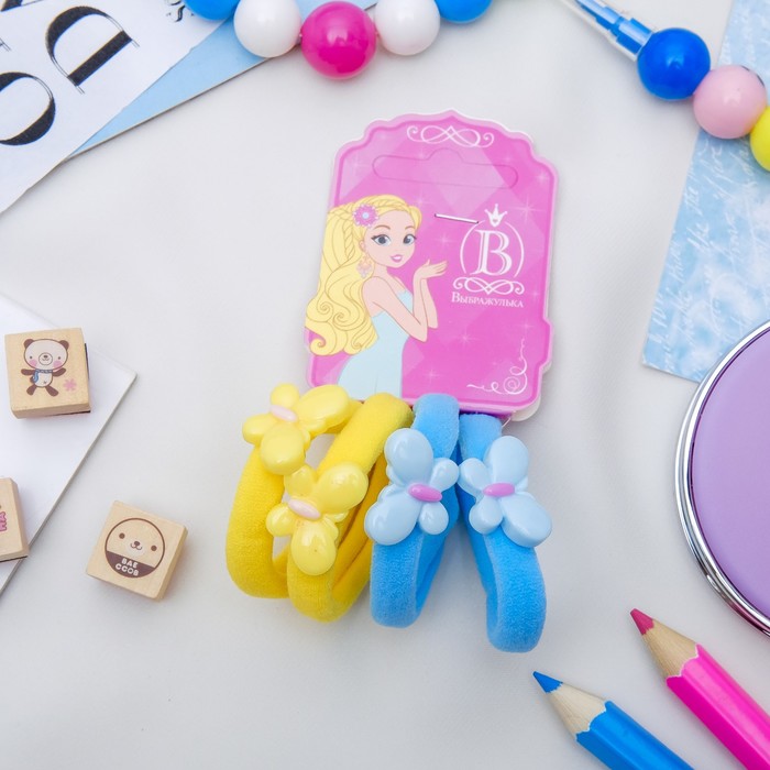 Резинка для волос "Бабочка глянец" (цена за штуку) желтый,голубой