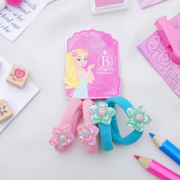 Резинка для волос "Цветок перелив" (цена за штуку) бирюза,розовый