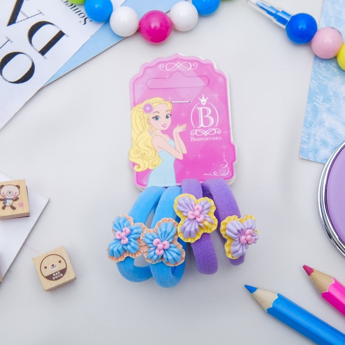 Резинка для волос "Бабочка резная" (цена за штуку) голубой,сиреневый