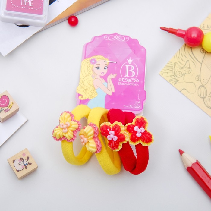 Резинка для волос "Бабочка резная" (цена за штуку) желтый,красный