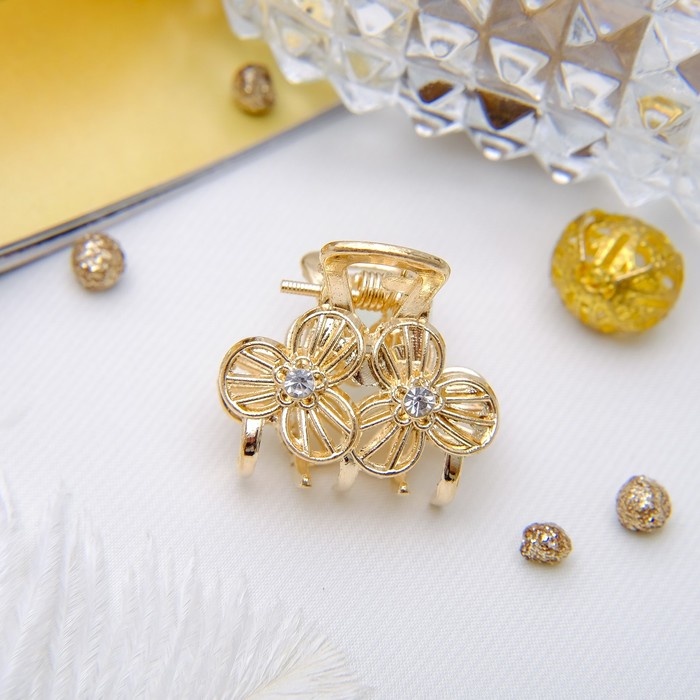 Краб для волос "Утро" 2,7 см цветы золото