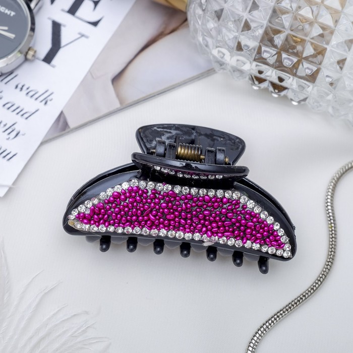 Краб для волос "Россыпь" 7 см малиновый