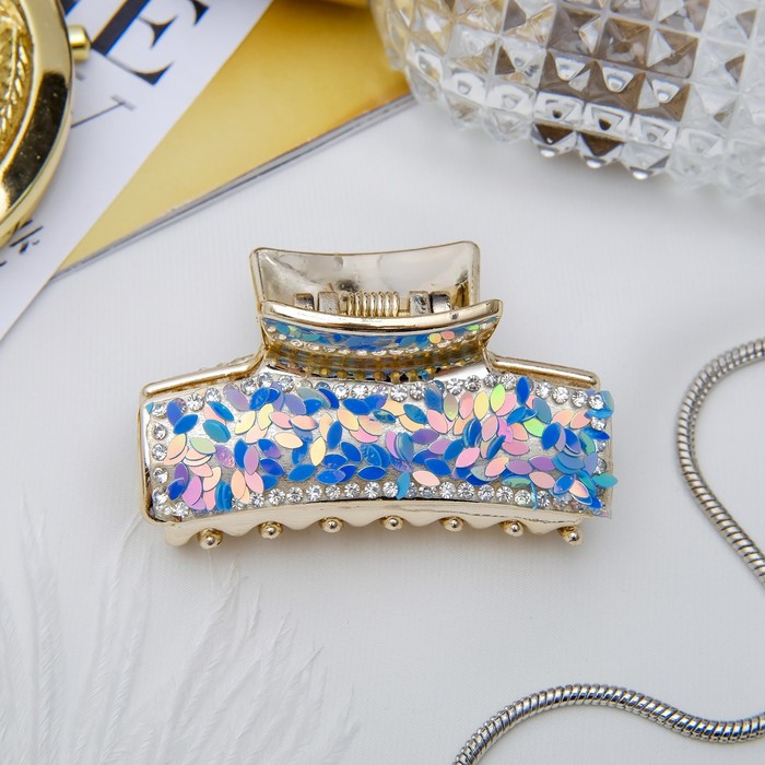 Краб для волос "Пайетки" 6,3 см прямой золото