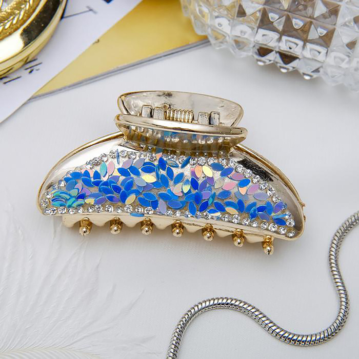 Краб для волос "Пайетки" 7 см голубой