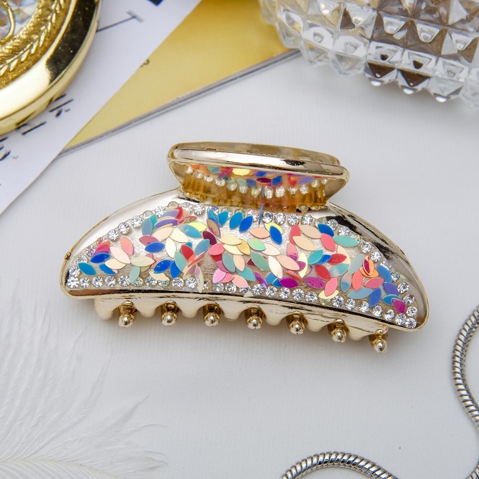 Краб для волос "Пайетки" 7 см овал