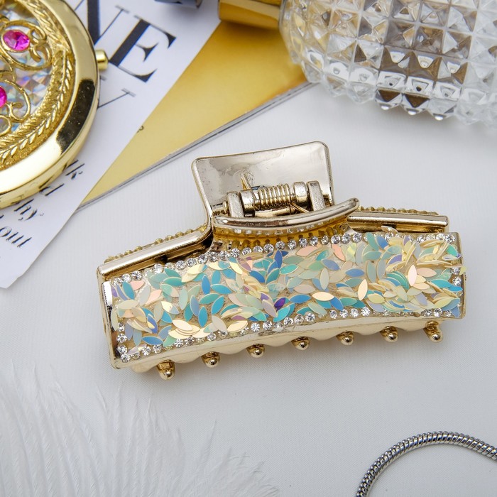 Краб для волос "Пайетки" 8 см прямой золото