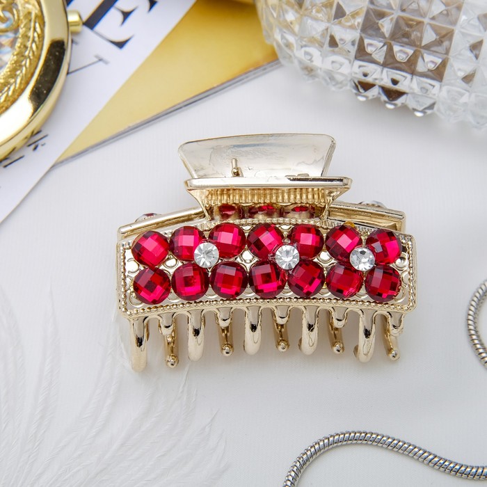 Краб для волос "Цветочный рай" 6,2 см красный