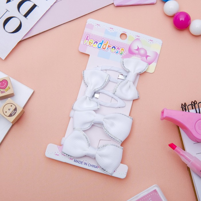 Набор для волос "Гертруда" 4 шт ( 2 резинки, 2 невидимки) бантики, белый