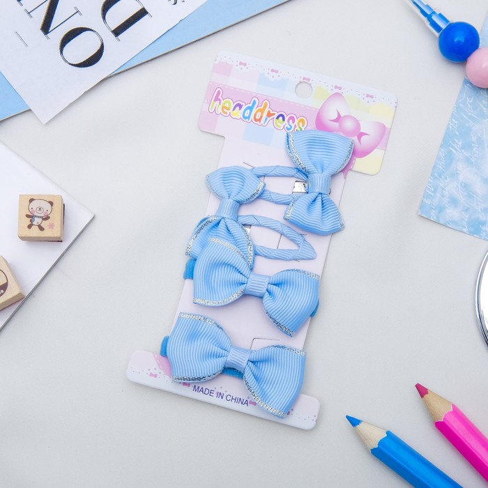 Набор для волос "Гертруда" 4 шт ( 2 резинки, 2 невидимки) бантики, голубой