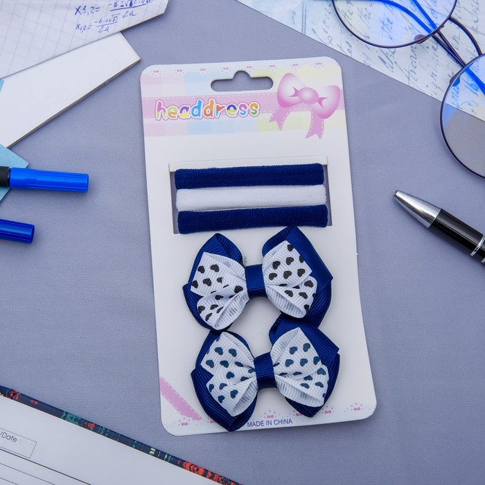 Набор для волос "Лаура" 5 шт ( 3 резинки, 2 невидимки) бантики сердца