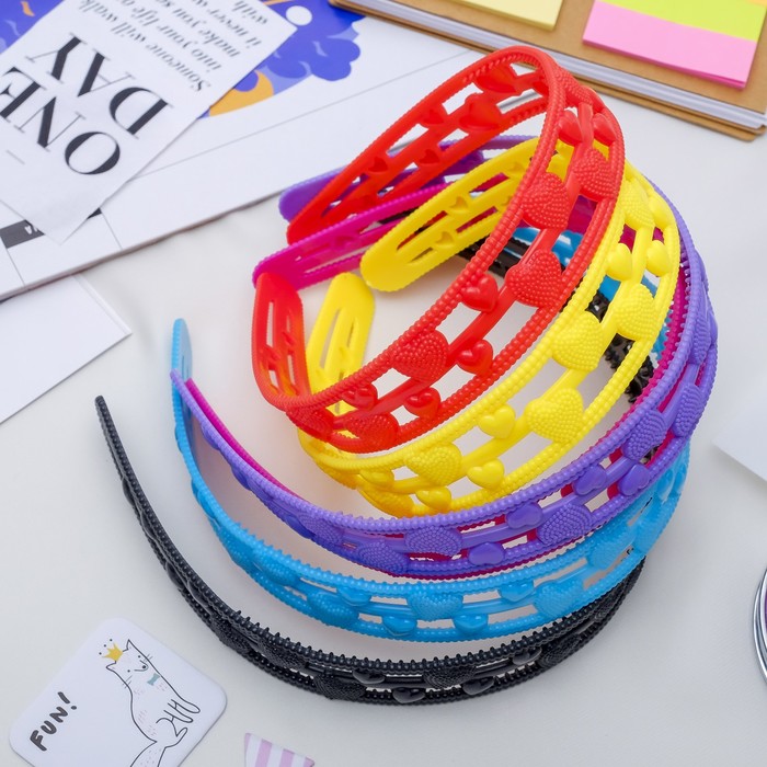 Ободок для волос "Варьете" 2 см сердечки микс