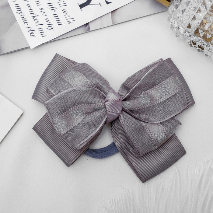 Резинка для волос бант "Школьница" 12 см, пунктир, серый