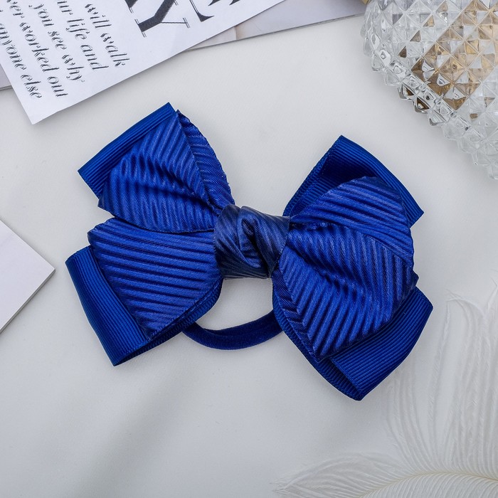 Резинка для волос бант "Школьница" 12 см, рельеф, синий