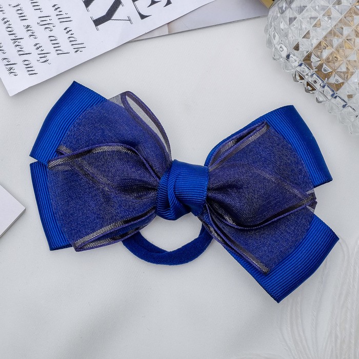 Резинка для волос бант "Школьница" 13 см, ажур, синий