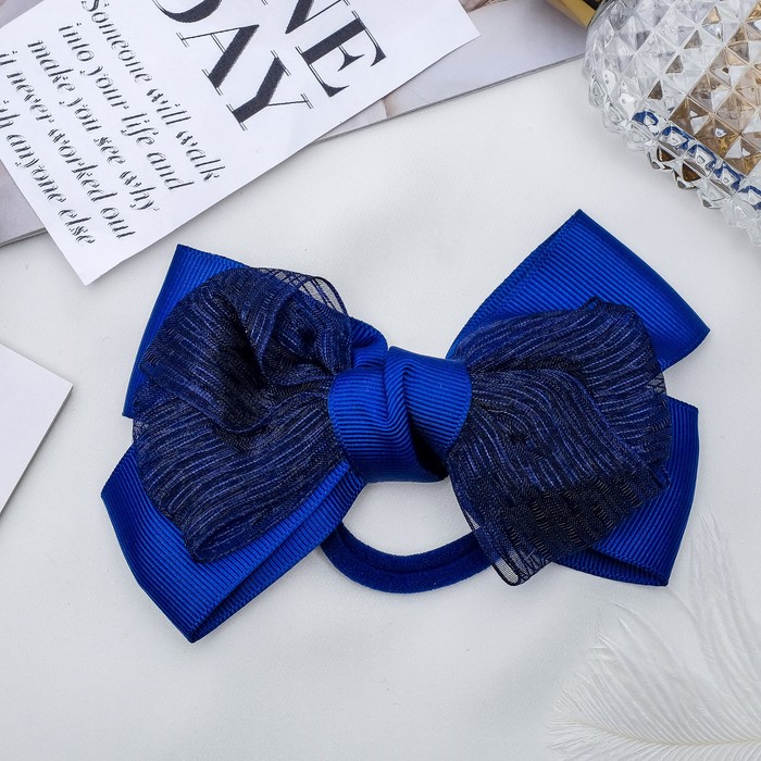 Резинка для волос бант "Школьница" 13 см, фатин, синий