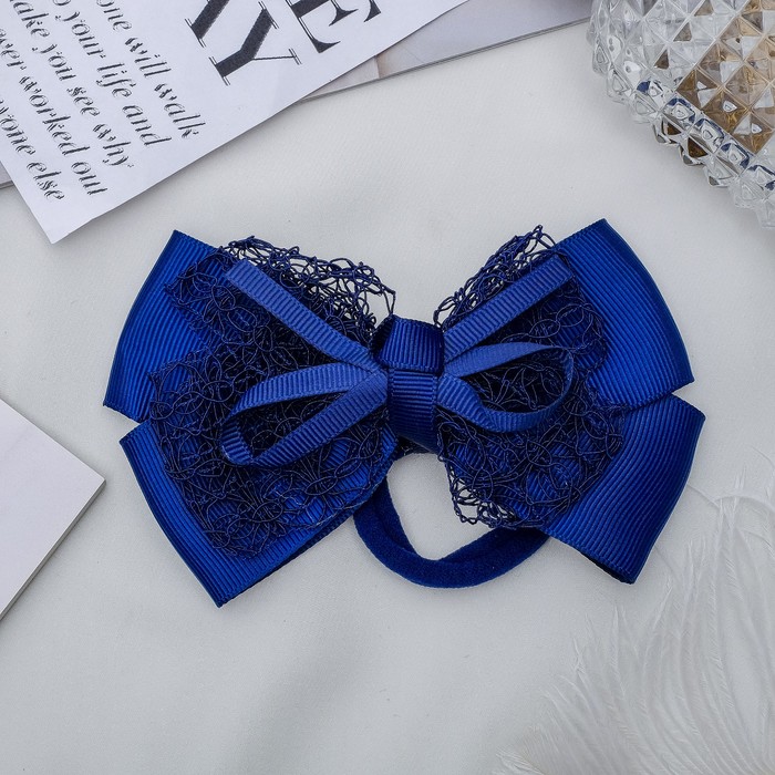 Резинка для волос бант "Школьница" 12,5 см, муар, синий