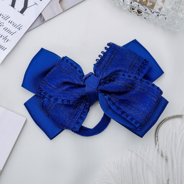 Резинка для волос бант "Школьница" 12 см, петельки, синий