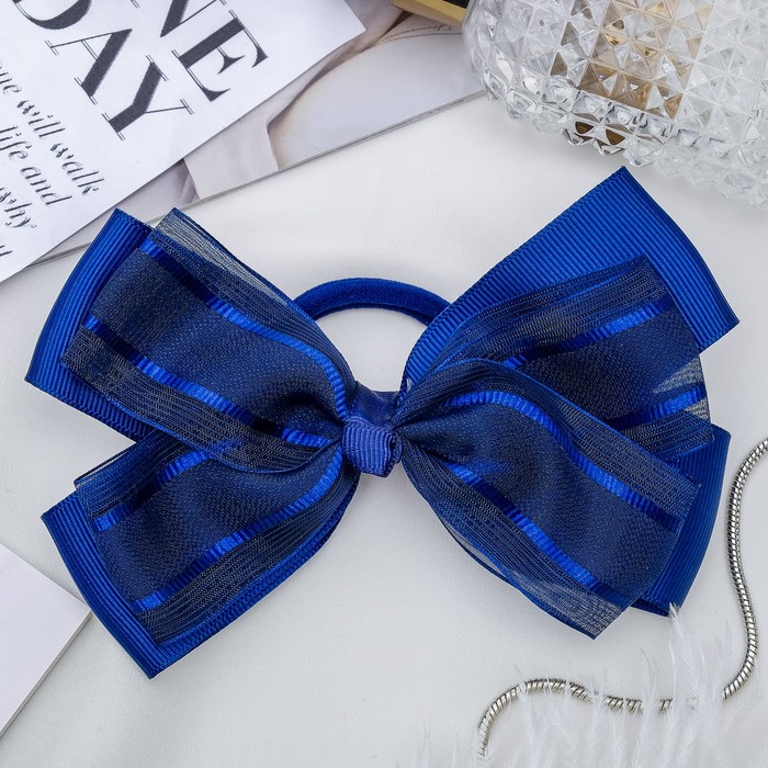 Резинка для волос бант "Школьница" 14 см, кантики, синий