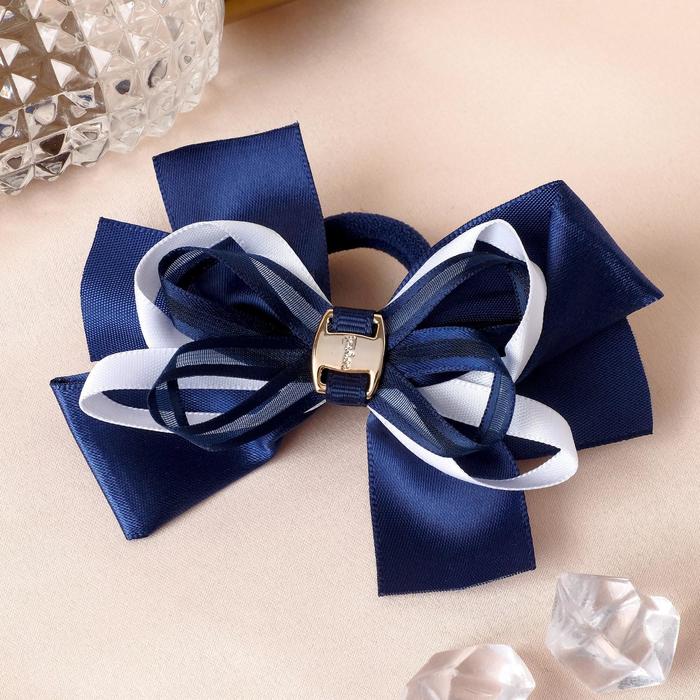 Резинка для волос бант "Школьница" 8,5 см, ленточки, синий