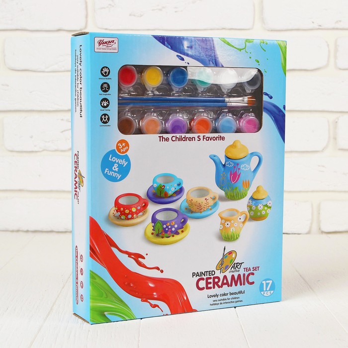 Роспись по керамике "Чайный сервиз", краски 12 цветов по 3 гр, кисти