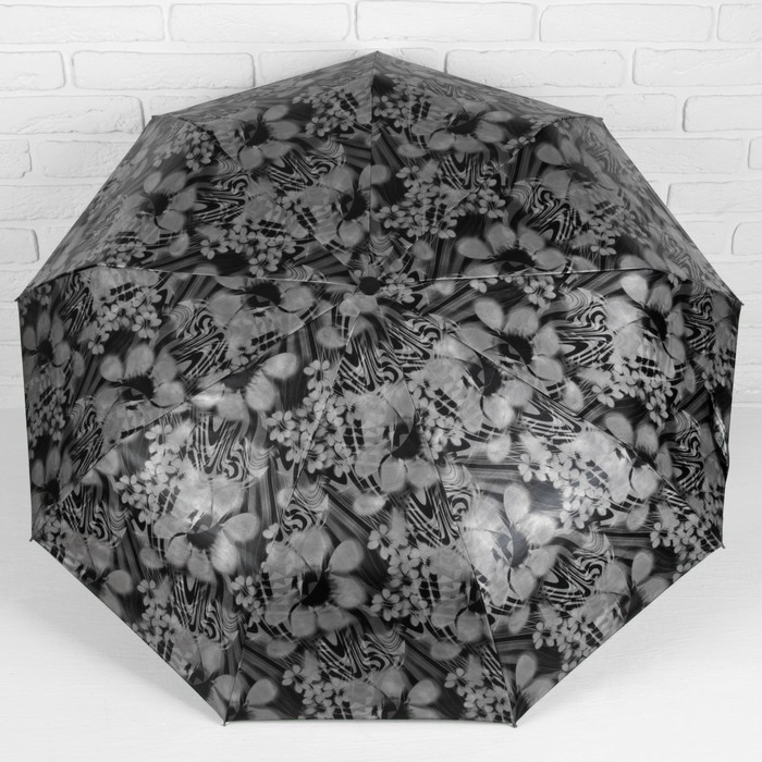 Зонт автоматический "Цветы", R=52см, цвет серый