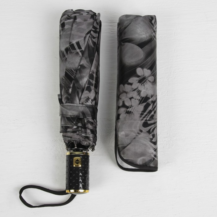 Зонт автоматический "Цветы", R=52см, цвет серый