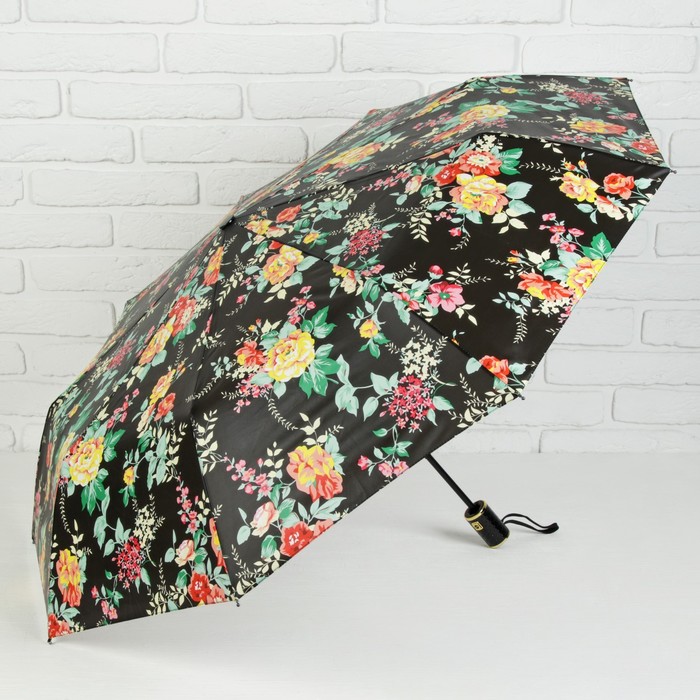 Зонт автоматический "Цветы", R=52см, цвет оранжевый/фиолетовый