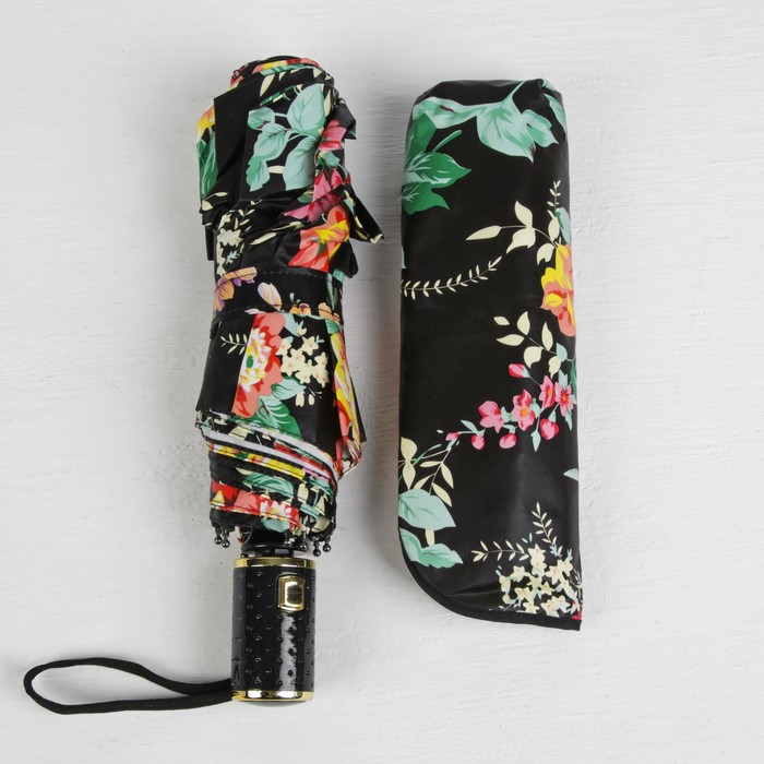 Зонт автоматический "Цветы", R=52см, цвет оранжевый/фиолетовый