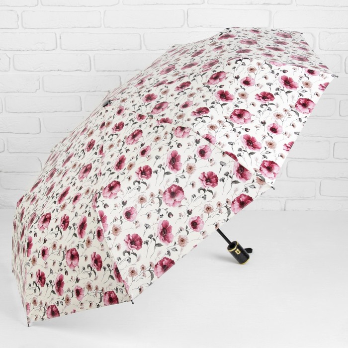 Зонт автоматический "Цветы", R=52см, цвет белый/розовый