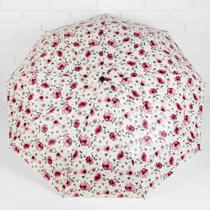 Зонт автоматический "Цветы", R=52см, цвет белый/розовый