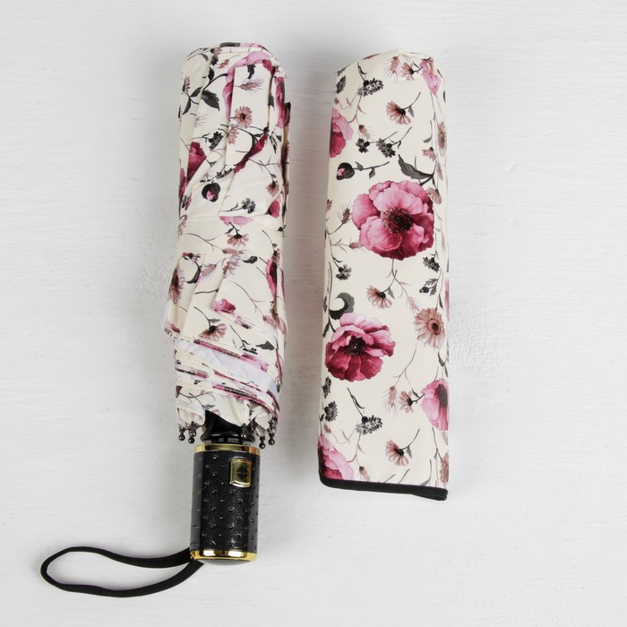 Зонт автоматический "Цветы", R=52см, цвет белый/розовый