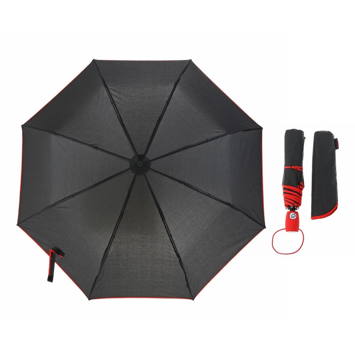 Зонт полуавтоматический "Акцент", R=50см, цвет чёрный/красный