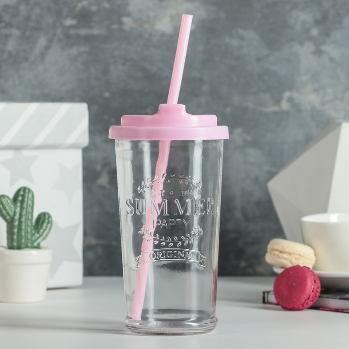 Банка 400 мл "Коктейль", с крышкой, цвета МИКС