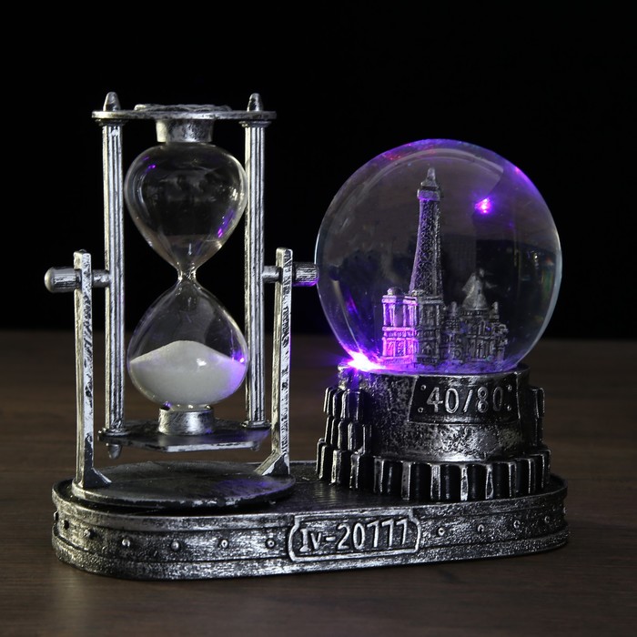Часы песочные на подставке, внутри башня, полистоун,микс, 6.5х15.5х14.5 см