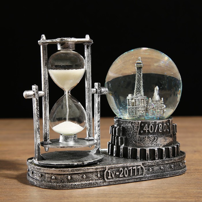 Часы песочные на подставке, внутри башня, полистоун,микс, 6.5х15.5х14.5 см