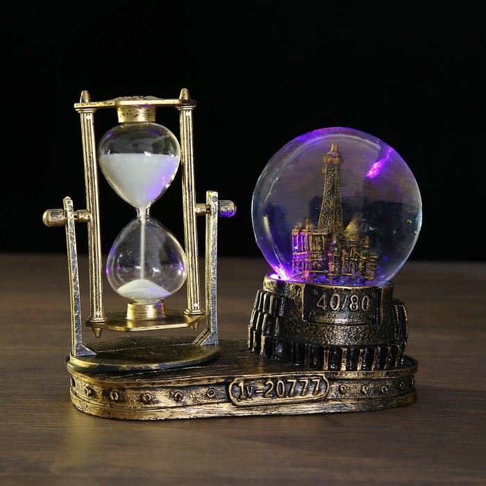 Часы песочные на подставке, внутри башня, полистоун,микс, 6.5х15.5х14.5 см