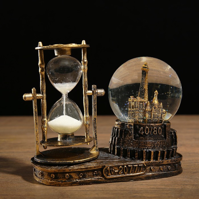 Часы песочные на подставке, внутри башня, полистоун,микс, 6.5х15.5х14.5 см