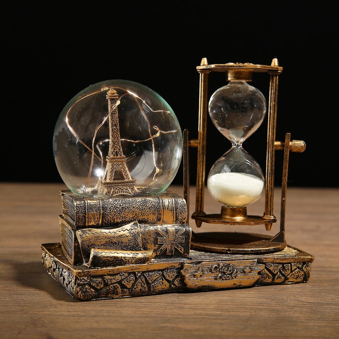 Часы песочные "Эйфелева башня" в форме шара с подсветкой, микс, 15.5х8.5х14 см