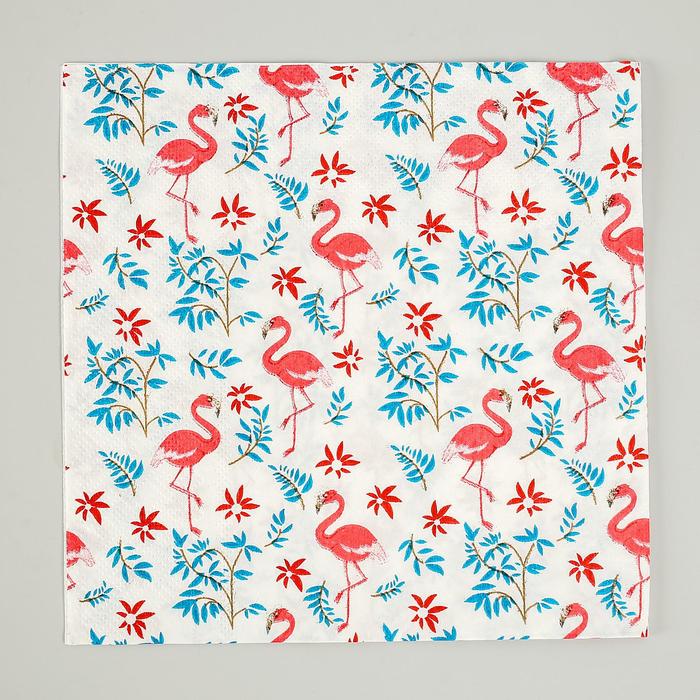 Салфетки бумажные "Фламинго с растениями" (набор 20 шт) 33*33 см