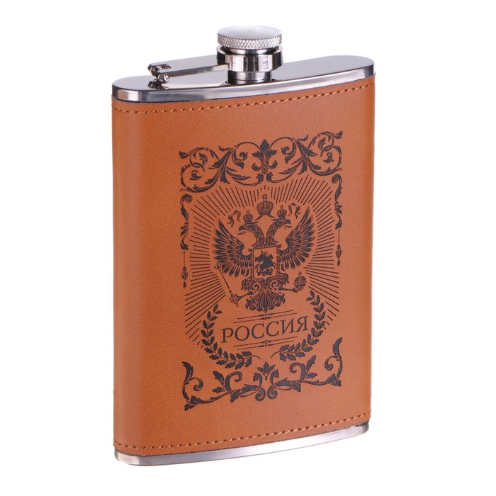 Фляжка 270 мл «Россия», герб в рамочке, светло-коричневая, 9.5х2х14.5 см